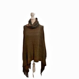 Elegant Cowl Neck Poncho in Earthy green tones with shimmery copper threads